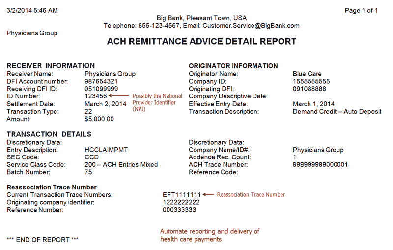 ACH Remittance Advice Detail Report