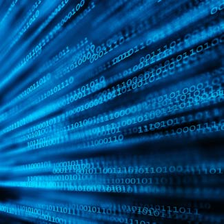 lines of binary numbers spreading out in the shape of a fan