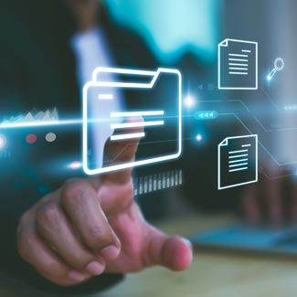 A hand pointer to a computer folder.