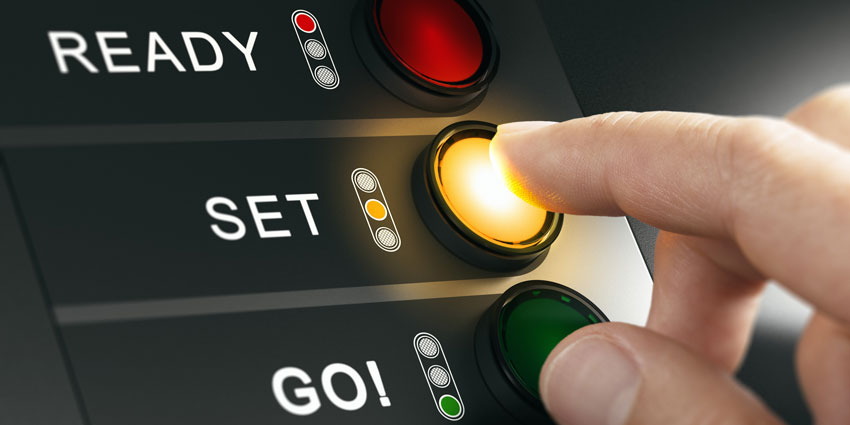 Buttons labelled 'ready, set, go' with finger hovering over set button