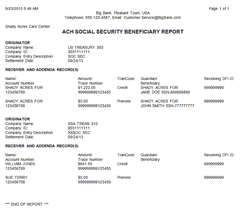 ACH Social Security Beneficiary Report