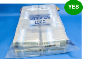 A correct example of cash container bearing a unique SSCC barcode