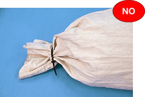 Incorrectly sealed canvas coin bag.