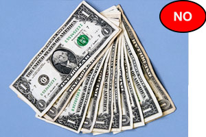 Incorrect example of contaminated notes where 50% of the money is not clearly visible