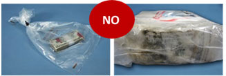 Incorrect examples of bagged contaminated currency