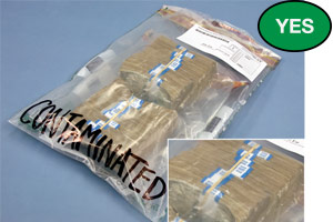 Correct example of contaminated currency in separate double bag