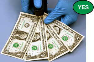 Correct example of contaminated notes stapled together