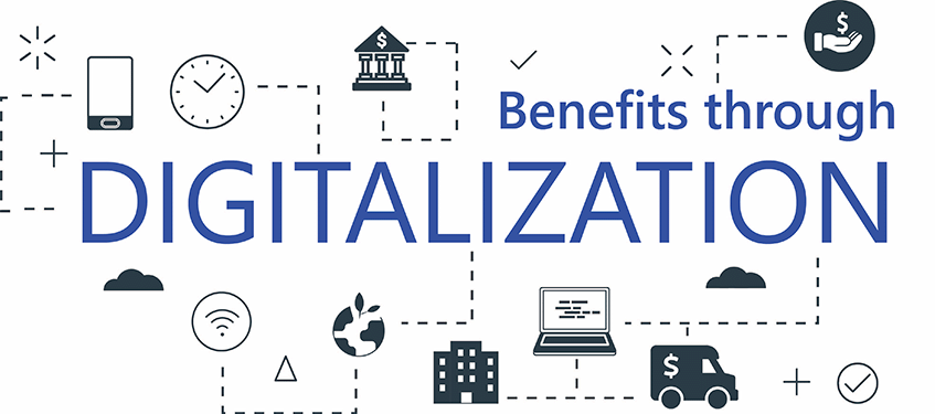 Stylized chart that reads "Benefits through Digitalization"