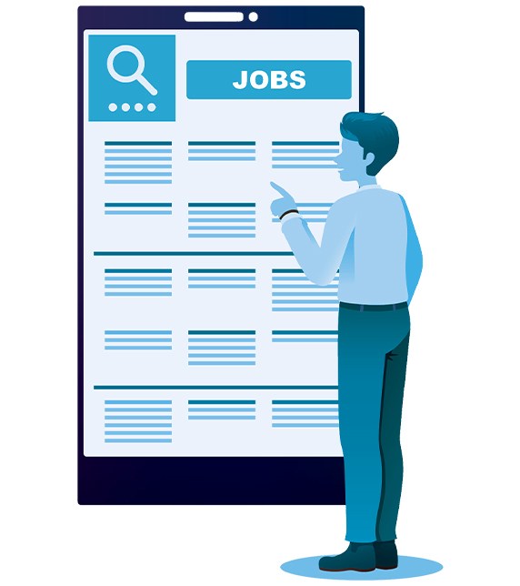 illustration of person pointing at large job listings page