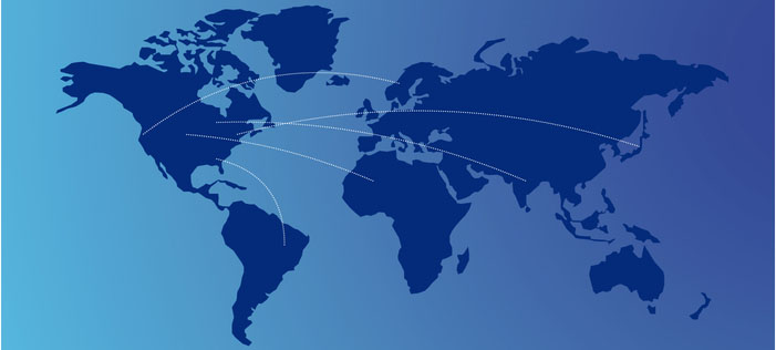 World map showing connections between countries
