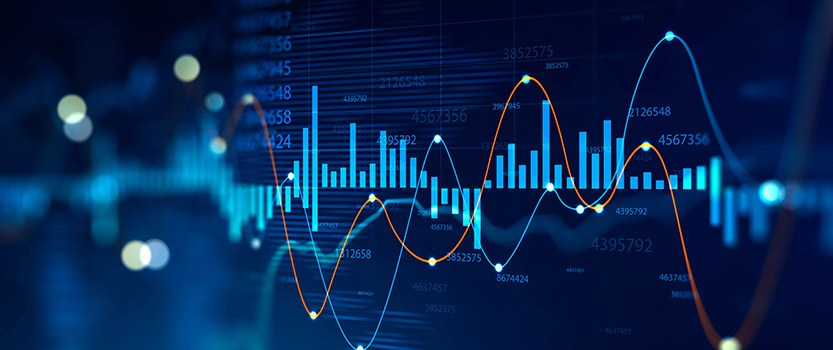 Bar and line graph on digital background