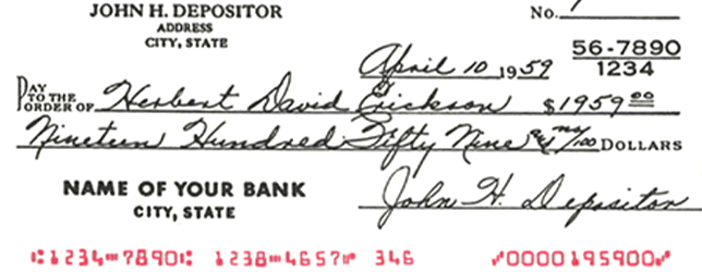 Image of check from April 10, 1959