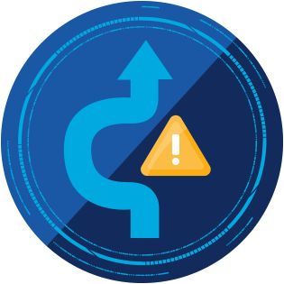 icon indicating detour around yellow alert sign