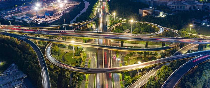 Highway interchange at night