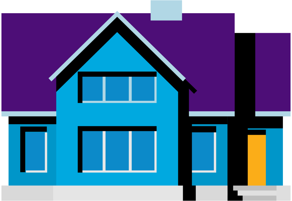 icon of blue house with purple roof